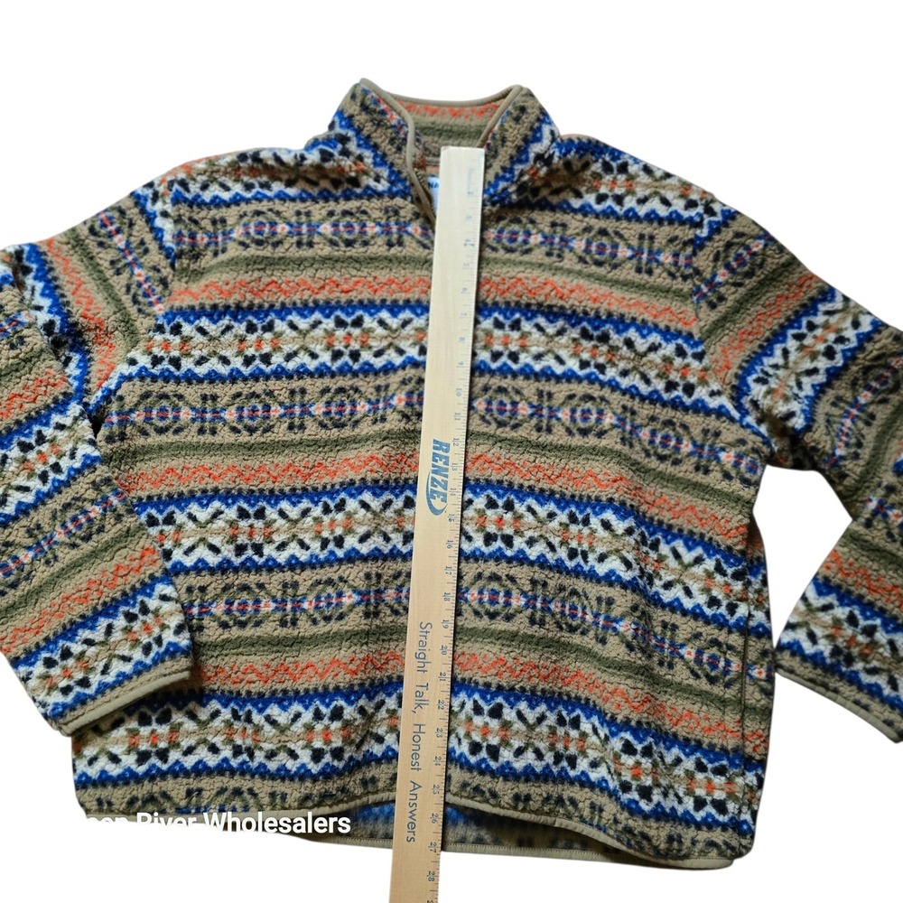 Old Navy Mens XXL Fair Isle Sherpa Fleece Quarter Zip Pullover Geometric Tan - Picture 3 of 5